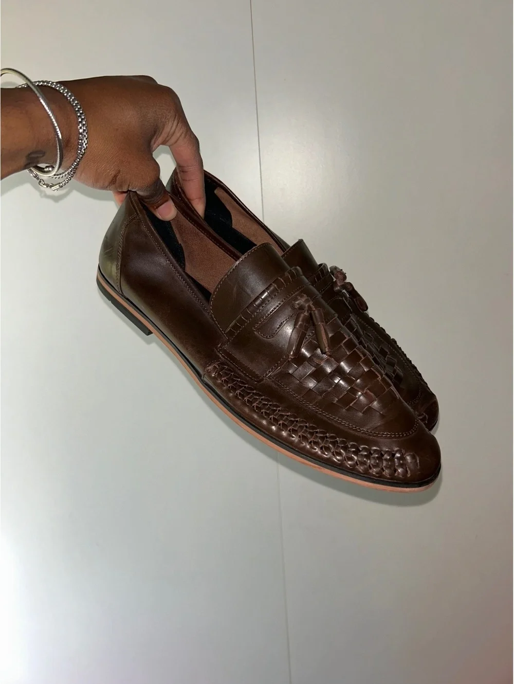 ASOS Design Men's Brown Woven Leather Loafers